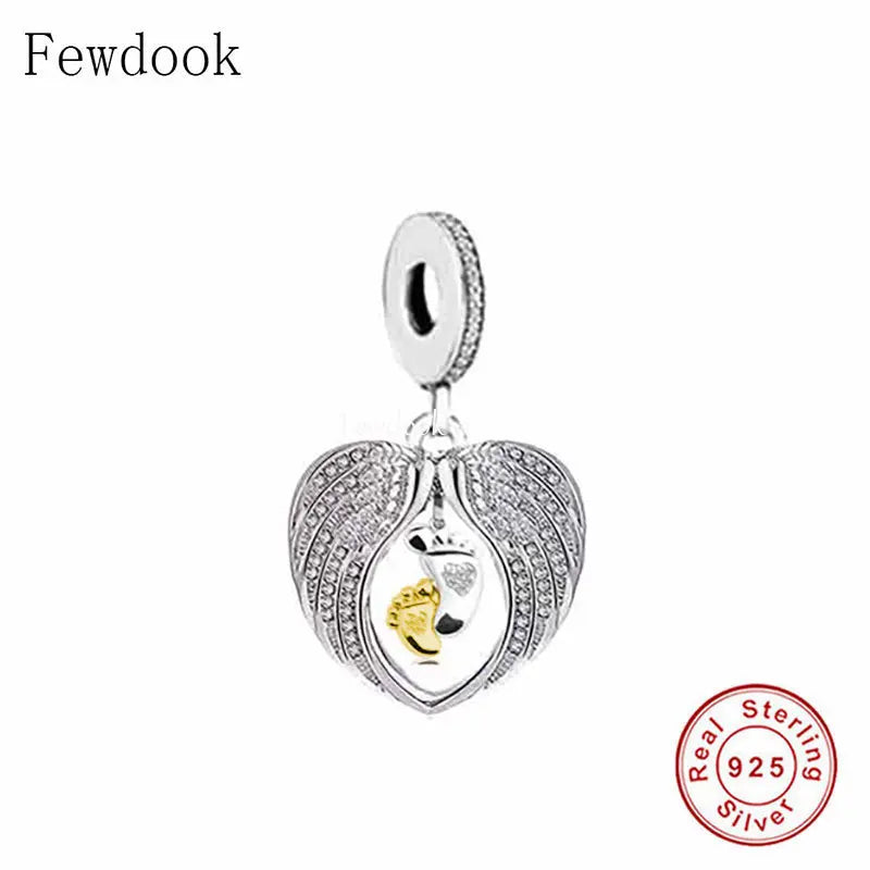 925 Silver Angel Wings Baby Mum Foot Bead Charm Bracelet