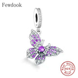 925 Silver Butterfly Purple Zircon Charm Bracelet Bead