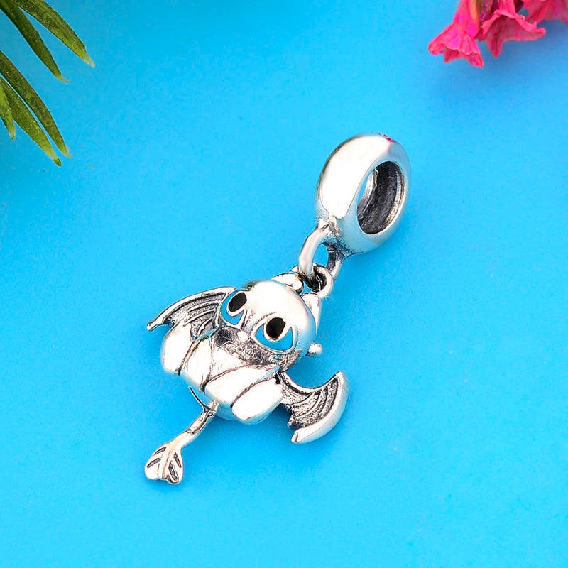 925 Silver Flying Wing Dragon Enamel Eye Bead Charm for Bracelet