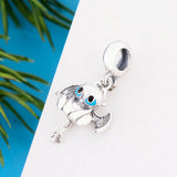 925 Silver Flying Wing Dragon Enamel Eye Bead Charm for Bracelet