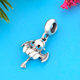 925 Silver Flying Wing Dragon Enamel Eye Bead Charm for Bracelet
