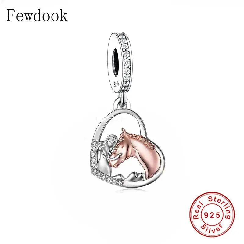 925 Silver Girl And Horse Charm Bracelet Bead