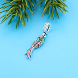925 Silver Green Pink Parrot Bird Charm Bracelet Bead