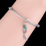 925 Silver Green Pink Parrot Bird Charm Bracelet Bead