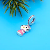 925 Silver Love Cat Pink Enamel Dress Bead Charm Bracelet