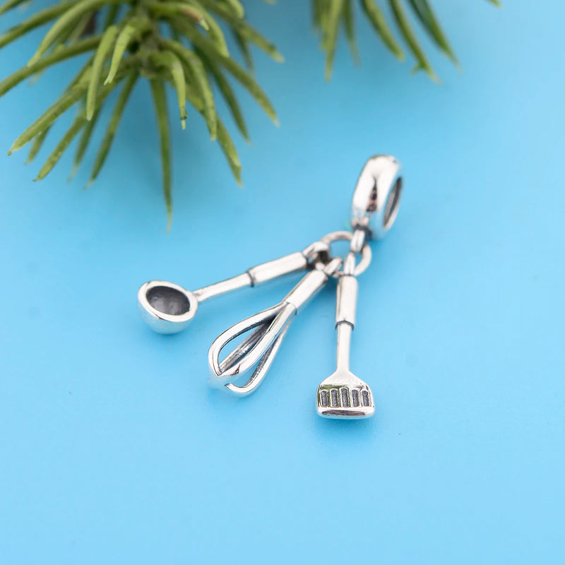 925 Silver Cooking Charm Bracelet Love Life Spoon Fork Egg Beater