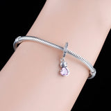 925 Sterling Silver Monkey Sloth Hug Pink Heart Beads Charm Bracelet