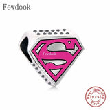 925 Silver Pink Enamel Hero Symbol Bead, DIY Bracelet Making