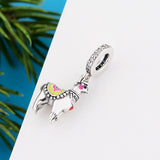 925 Sterling Silver Rainbow Enamel Alpaca Lama Bead Charm Bracelet
