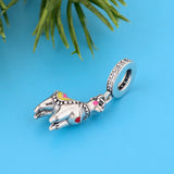 925 Sterling Silver Rainbow Enamel Alpaca Lama Bead Charm Bracelet