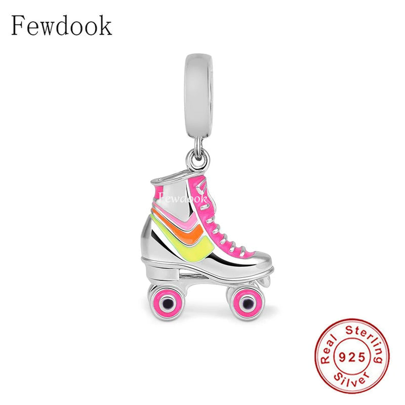 925 Sterling Silver Roll Skates Shoe Bead for Women Berloque DIY