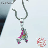 925 Sterling Silver Roll Skates Shoe Bead for Women Berloque DIY