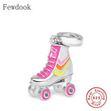 925 Sterling Silver Roll Skates Shoe Bead for Women Berloque DIY