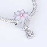 Charm Bracelet Beads Charms Peach Blossom Enamel Pendant DIY Women Jewelry