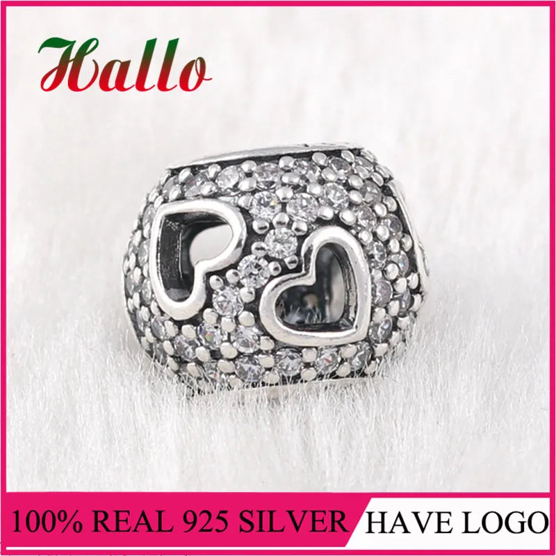 925 Silver Hearts Charm Bead for Bracelet DIY