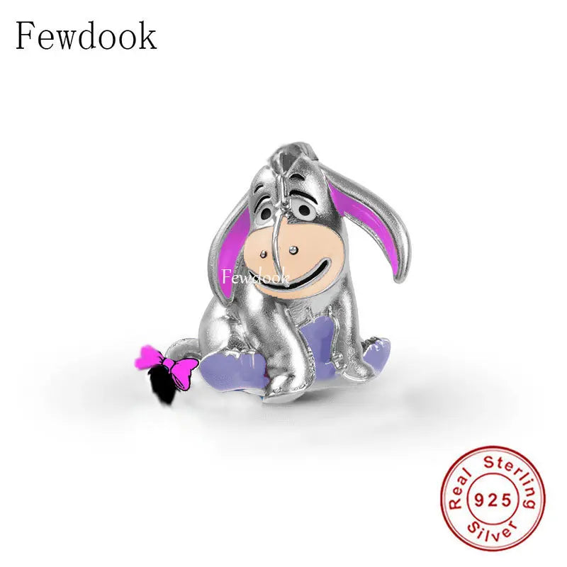 925 Silver Cartoon Character Donkey Bead Women Christmas DIY