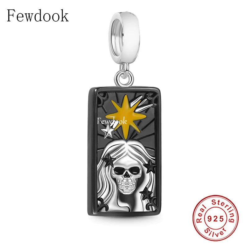 Real 925 Sterling Silver Magic Tarot Card Star Skull Pendant Bead