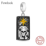 Real 925 Sterling Silver Magic Tarot Card Star Skull Pendant Bead