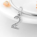 925 Sterling Silver Number 0-9 Charms Beads for Bracelets
