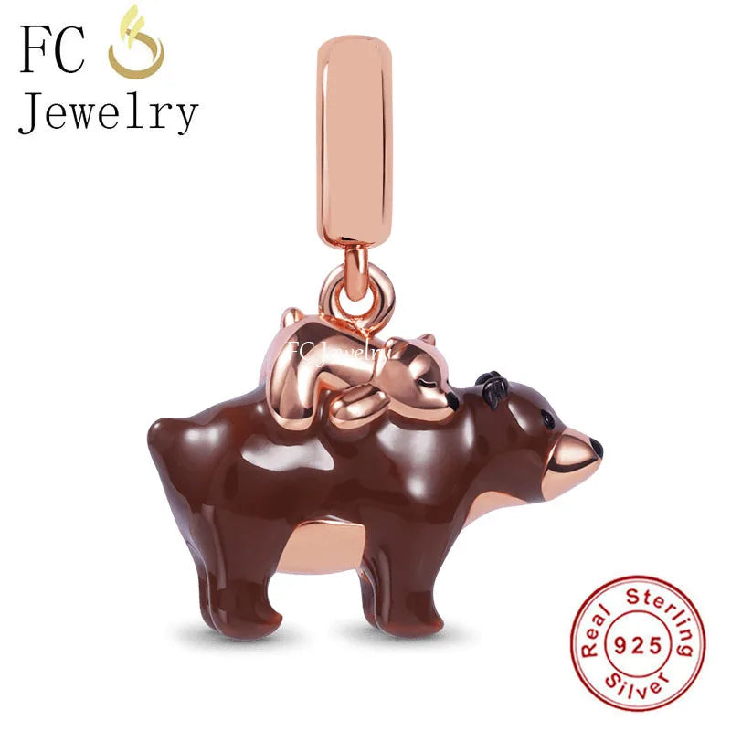 925 Silver Mother Bear Back With Baby Love Bead for Bracelet