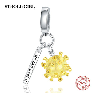 925 Sterling Silver Virus Ball Dangle Beads Bracelet Charm