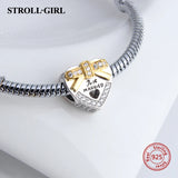 925 Silver Just Married Heart Bead Charm for European Charm Bracelet
