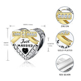 925 Silver Just Married Heart Bead Charm for European Charm Bracelet
