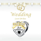 925 Silver Just Married Heart Bead Charm for European Charm Bracelet