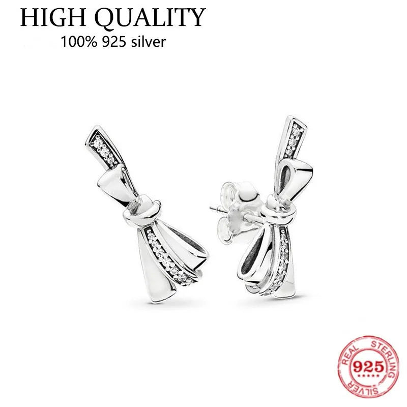 925 Silver Conch Love Bow Earrings For Women Wedding Jewelry