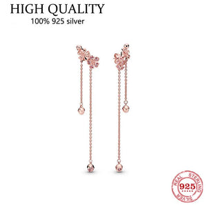 925 Sterling Silver Pink Peach Blossom Earrings for Women Wedding Jewelry
