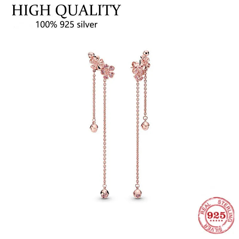 925 Sterling Silver Pink Peach Blossom Earrings for Women Wedding Jewelry