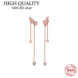 925 Sterling Silver Pink Peach Blossom Earrings for Women Wedding Jewelry