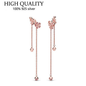 925 Sterling Silver Pink Peach Blossom Earrings for Women Wedding Jewelry