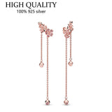 925 Sterling Silver Pink Peach Blossom Earrings for Women Wedding Jewelry