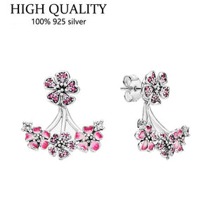 925 Sterling Silver Pink Peach Blossom Earrings Wedding Jewelry