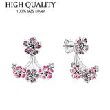 925 Sterling Silver Pink Peach Blossom Earrings Wedding Jewelry