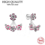 925 Sterling Silver Pink Peach Blossom Earrings Wedding Jewelry