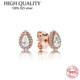 925 Sterling Silver Cz Rose Tear Ear Stud Wedding Jewelry