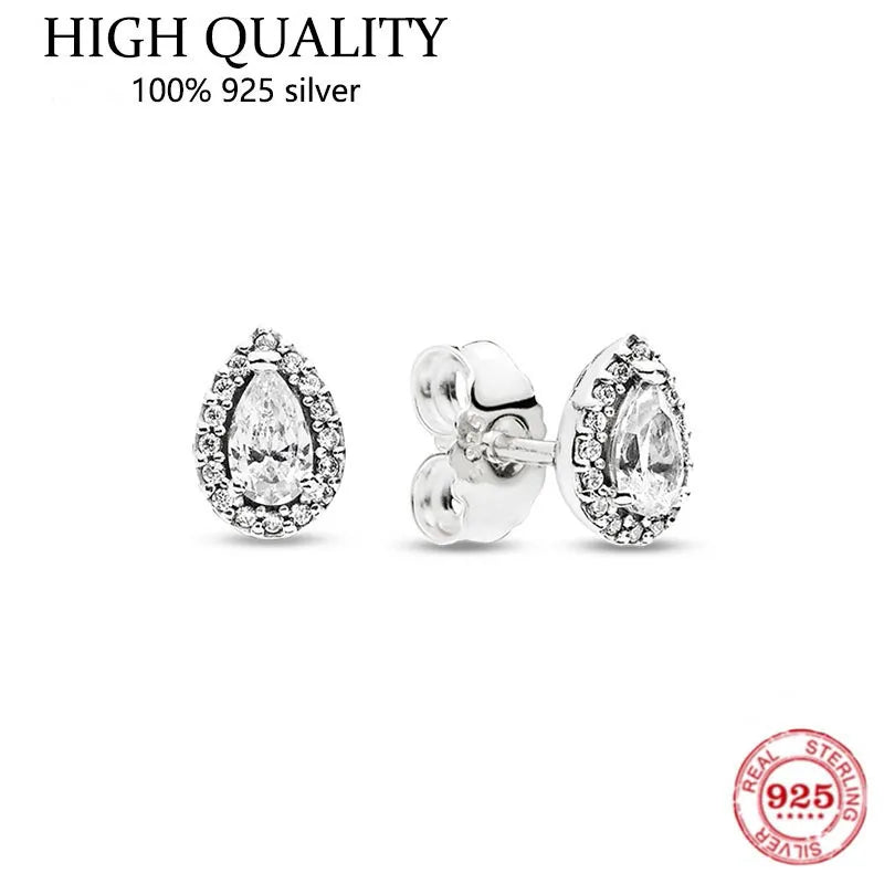 925 Sterling Silver Cz Rose Tear Ear Stud Wedding Jewelry