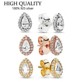 925 Sterling Silver Cz Rose Tear Ear Stud Wedding Jewelry