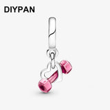 Fitness Dumbbell & Heart Pendant Bracelet Charm Beads DIY Jewelry