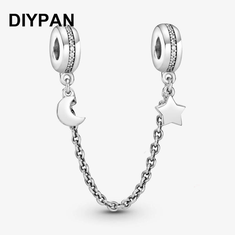 Original Pan Bracelet Charm Half Moon & Star Safety Chain