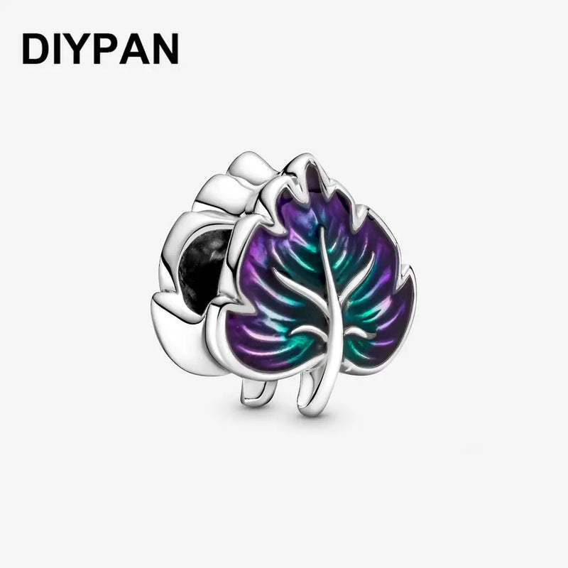 Pan Bracelet Charms Purple & Green Leaf Charm Beads Fashion Jewelry