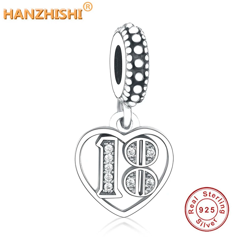 925 Silver 18 Number Pendant Charm Bracelet DIY Jewelry