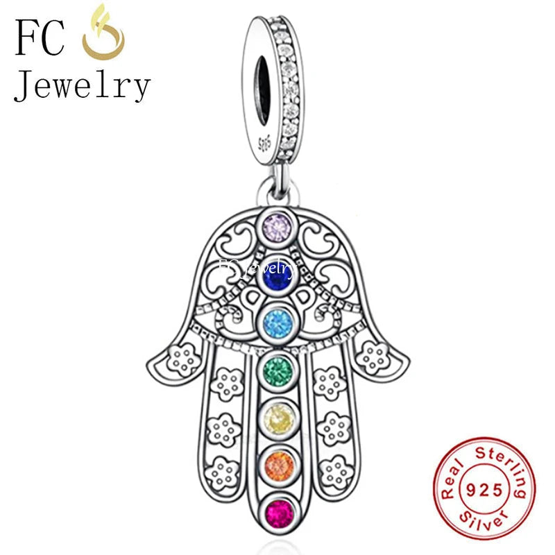 925 Silver 7 Chakra Hamsa Hand Charm Bracelet for Women