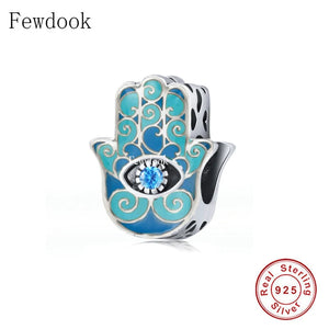 925 Silver Greek Hand of Fatima Evil Eye Charm Bracelet Bead