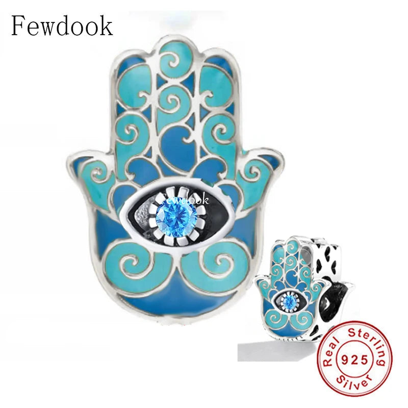 925 Silver Greek Hand of Fatima Evil Eye Charm Bracelet Bead