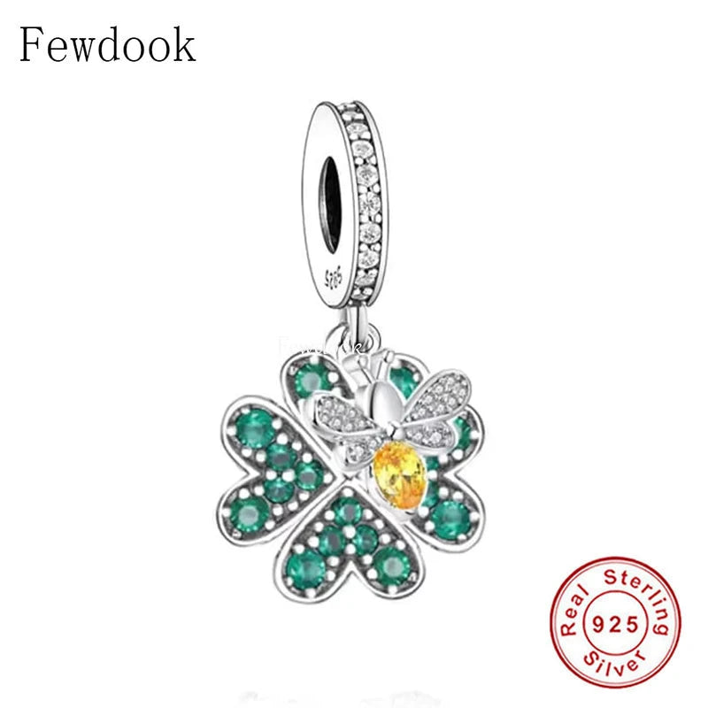 925 Silver Clover & Honeybee Charm Bracelet for Women
