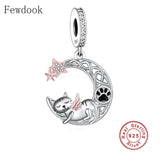 925 Silver Moon Angel Cat Charm Bead for Bracelet Making