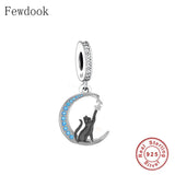 925 Silver Moon Angel Cat Charm Bead for Bracelet Making